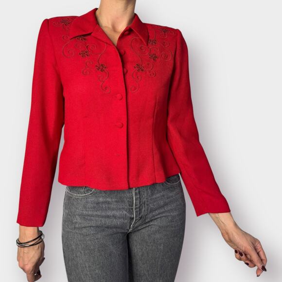 90s Karin Stevens Petites Red Jacket Top Size M - Picture 2 of 8